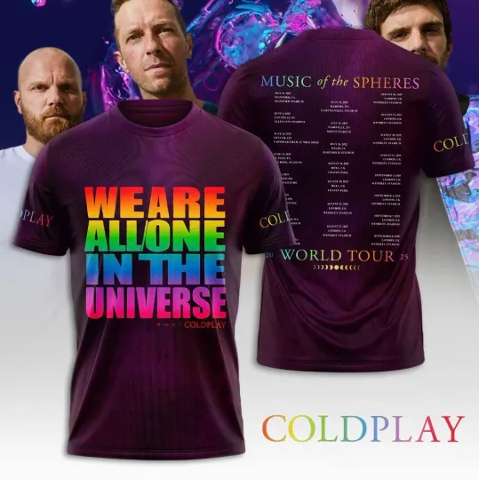 Discover Coldplay Music of the Spheres Live 2025 World Tour 3D T-Shirt