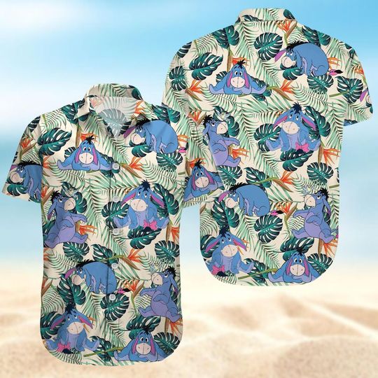 Eeyore Button Shirt, Disney Pooh Hawaiian Shirt, Winnie The Pooh Vacation Shirt, Summer Men Shorts, Cartoon Aloha Shirt Women