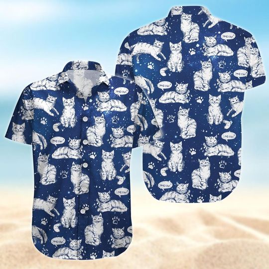 Discover Cats Button Shirt, Cat Family Hawaiian Shirt, Galaxy Space Beach Shirt, Cute Cats Aloha Shirt For Women Men, Summer 2025 Outfits