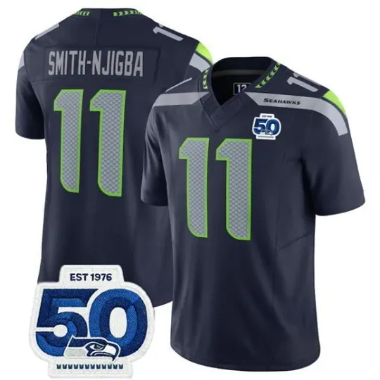Discover Custom Men's #11 Smith-Njigba 2025 F.U.S.E 50th Season Patch Stitched Jersey, Fan Gift