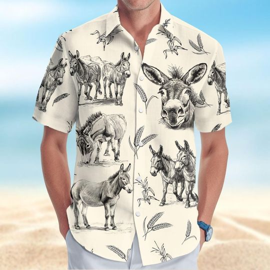 Donkey Button Shirt, Donkey Hawaiian Shirt, Beach Shirt For Farmer, Funny Animal Shirt Women, Vacation Shirt, Gift For Dad/Mom