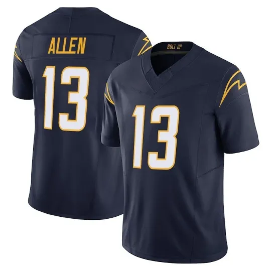 Discover NWT Custom Unsigned Men's #13 Allen Navy Alternate Stitched 2025 Chargers Jersey, Fan Gift