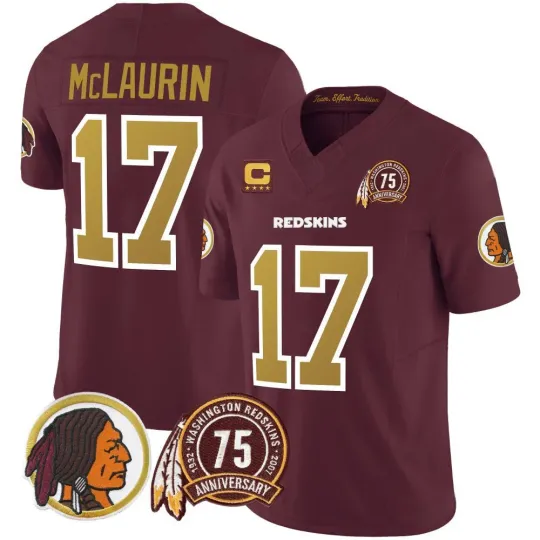 Discover Custom Men's #17 McLaurin Burgundy 75th $ 4-Star C Patch All Stitched Jersey, Fan Gift
