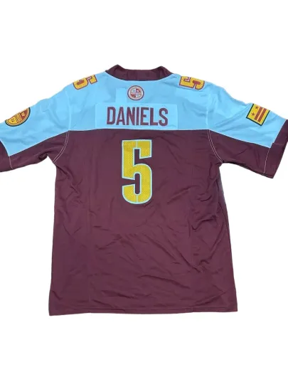 Discover Custom Men's #5 Daniels Red Thanksgiving With 90th Stitched Commanders Jersey, Fan Gift
