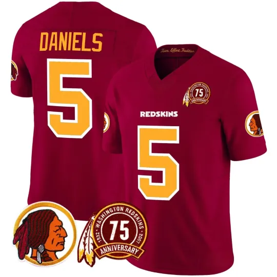 Discover Custom Commanders #5 Daniels Burgundy Throwback With 75th Patch Stitched Jersey, Fan Gift