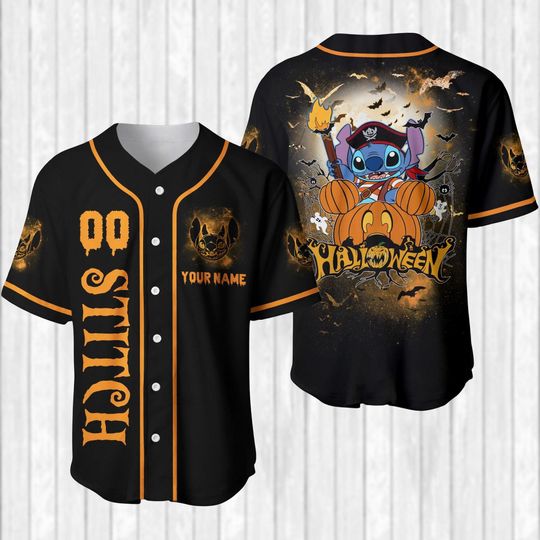Custom Stitch Disney Halloween Baseball Jersey, Pumpkin Stitch Jersey Shirt, Funny Spooky Shirt, Halloween Gifts
