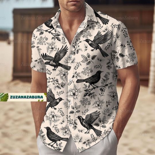 Discover Starling Bird Button Shirt, Starling Bird Hawaiian Shirt, Starling Bird Shirt, Starling Bird Gift, Bird Shirt