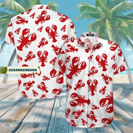 Discover Lobster Hawaiian Shirt, Lobster Shirt, Lobster Button Shirt, Funny Men's Button Up Shirt, Lobster Tropical Shirt, Lobster Lover Shirt