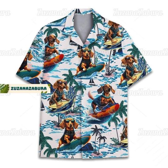 Discover Dachshund Hawaiian Shirt, Dachshund Shirt, Dog Lover Shirt, Dog Vacation Shirt, Dog Hawaiian Shirt, Wiener Dog Shirt, Button Up Shirt