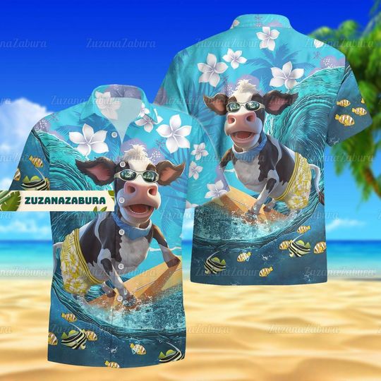 Discover Dairy Cow Button Shirt, Dairy Cow Shirt, Dairy Cow Hawaiian Shirt, Dairy Cow Surfing Shirt, Cow Hawaiian Shirt, Dairy Cow Gift