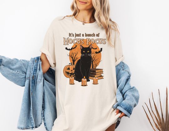 Cat Hocus Pocus T Shirt, Retro Halloween Shirt, Halloween Cat T Shirt