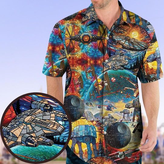 Discover Halloween Star Wars Hawaiian Shirt, Spaceships Hawaiian Shirt, Star Wars Button Shirt, Galaxy's Edge Button Shirt, Button Up Shirt