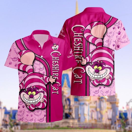 Cheshire Cat Hawaiian Shirt, Disney Cat Button Shirt, Alice Wonderland Shirt, Summer Beach Shirt, Short Sleeve Shirt, Vacation Shirt