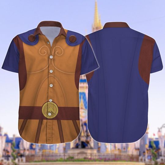 Discover Disney Hercules Costume Cosplay 3D Button Shirt, Hercules Meg Shirt, Halloween 3D All Over Print Shirt, Hawaii Party, Shirt For Men Wom