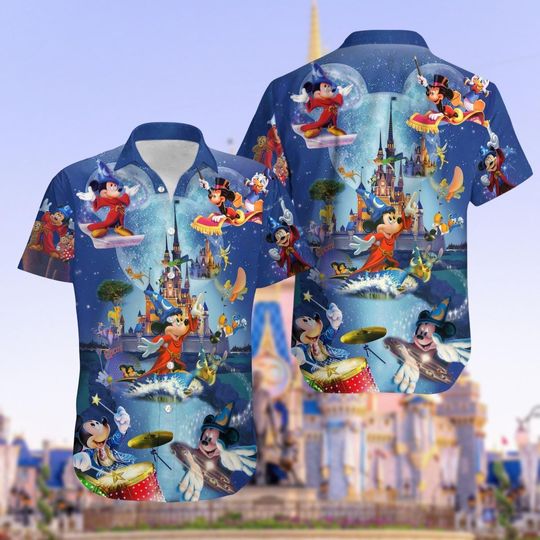 Mickey Magic Hawaiian Shirt, Disney Mouse Button Shirt, Disney Castle Vacation Shirt, Disneyland Gift