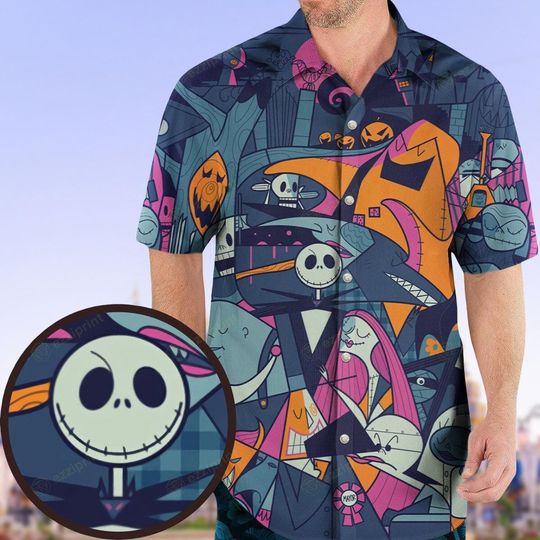 Discover Jack Skellington Hawaiian Shirt, Halloween Movie Shirt, Jack And Sally, Nightmare Before Button Shirt, Short Sleeve Shirt