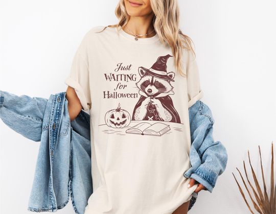 Discover Funny Halloween Raccoon Shirt, Just Waiting For Halloween Tee
