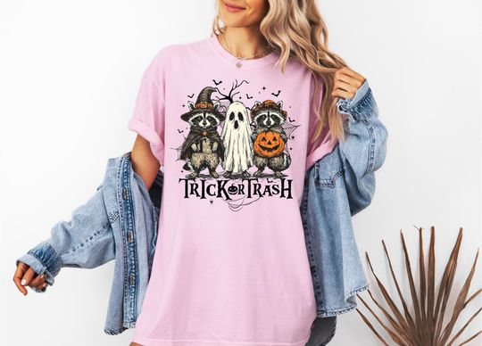 Discover Retro Halloween Raccoon Shirt, Trick or Trash Shirt, Womens Halloween Gift