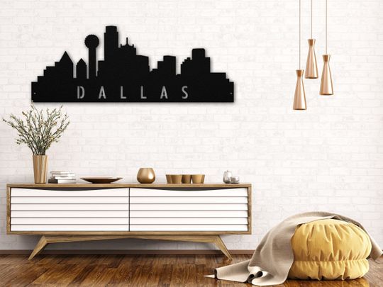 Discover Dallas Skyline Metal Sign, City Metal Art, Metal Wall Decor