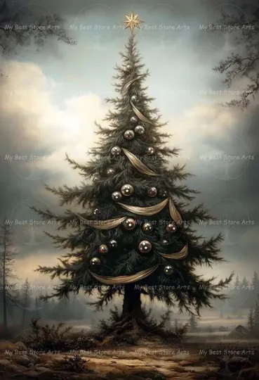 Discover Christmas Tree Art Print, Winter Home Decor Poster, Holiday Painting Vertical Poster