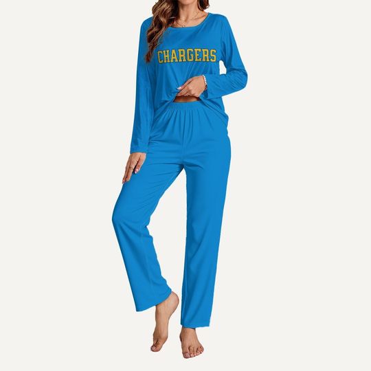 Discover Chargers Football Pajama Set, Womens Long Sleeve Lounge Wear, Game Day PJs