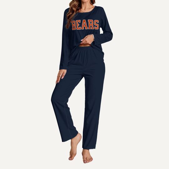 Discover Bears Football Pajama Set, Womens Long Sleeve Lounge Wear, Game Day PJs