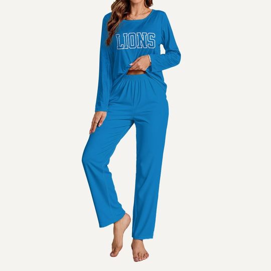 Discover Lions Football Pajama Set, Womens Long Sleeve Lounge Wear, Game Day PJs