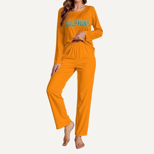 Dolphins Football Pajama Set, Womens Long Sleeve Lounge Wear, Game Day PJs