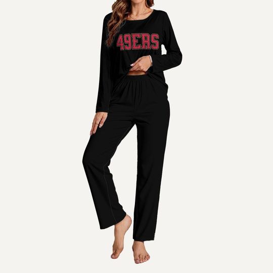 49ers Football Pajama Set, Womens Long Sleeve Lounge Wear, Game Day PJs