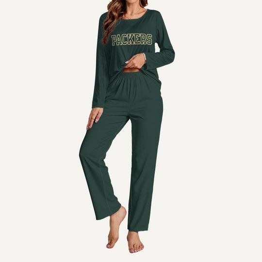 Discover Packers Football Pajama Set, Womens Long Sleeve Lounge Wear, Game Day PJs