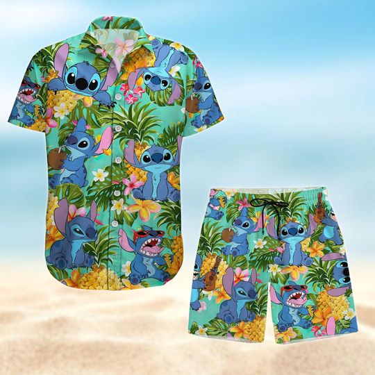 Discover Stitch Ohana Button Shirt, Stitch Hawaiian Shirt, Tropical Short Sleeve Shirt, Funny Stitch Shorts Men, Disneyland Vacation Shirt