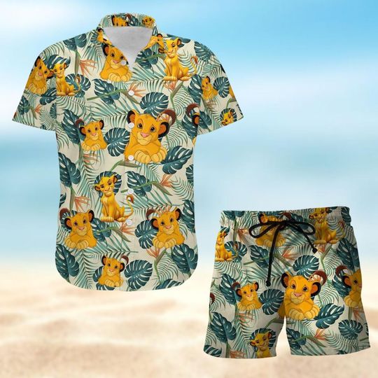 Simba Lion King Button Shirt/ Shorts, Disney The Lion King Hawaiian Shirt, Beach Men Shorts, Mufasa Simba Shirt, Summer Pants