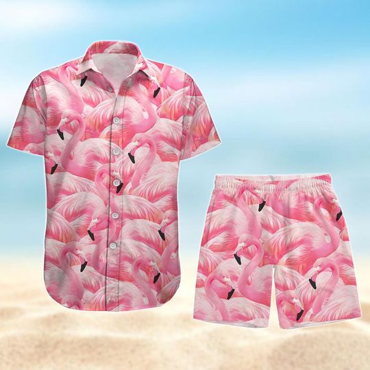 Flamingo Button Shirt, Flamingo Hawaiian Shirt, Pink Bird Beach Shirt, Shorts Men, Summer Pants, Animals Vacation Shirt, Summer Clothes