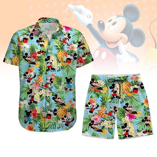 Mickey Aloha Button Shirt, Mickey Mouse Hawaiian Shirt, Beach Shorts Men, Disneyland Aloha Shirt, Minnie Mickey Tee, Summer Pants