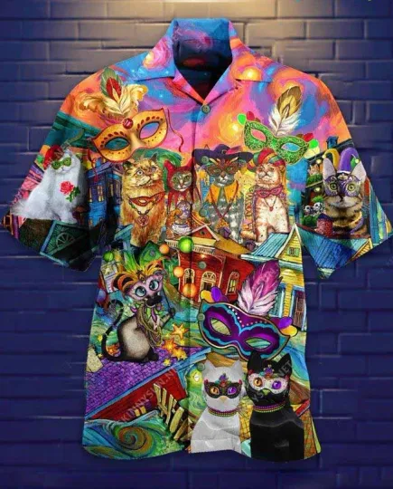 Discover Mardi Gras Cat Carnival Hawaiian Shirt