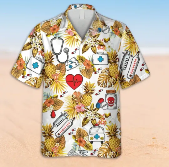 Discover Pineapple Nurse Hawaiian Shirt, Doctor Stethoscope Print