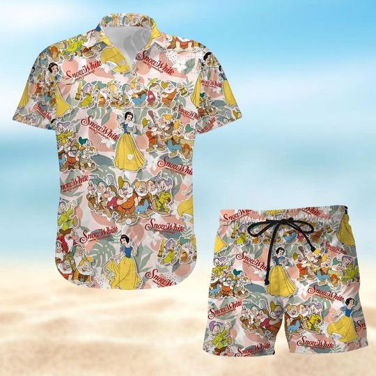Discover Snow White Button Shirt, Disney Princess Hawaiian Shirt, Beach Shorts, Funny Cartoon Characters Summer Outfit, The Seven Dwarfs Shirts