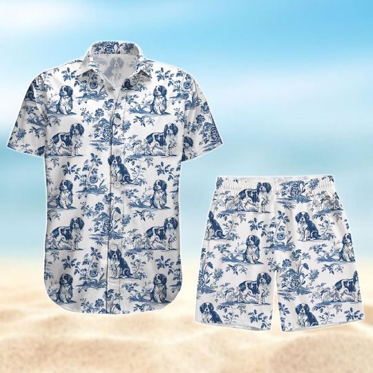 Discover Spaniel Floral Button Shirt, Floral Flowers Hawaiian Shirt, Beach Shorts Men, Retro Aloha Shirt, Summer Button Shirt Gift For Dog Lover