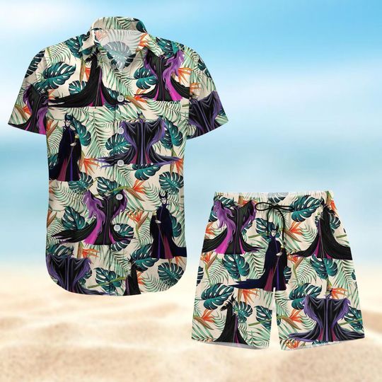Maleficent Button Shirt/Shorts, Maleficent Hawaiian Shirt, Beach Shorts Men, Disney Villain Beach Shirt, Evil Queen Tee, Summer Gifts