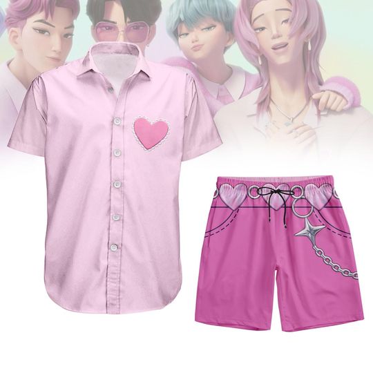 Kpop Demon Hunters Romance Saja Button Shirt, Men Shorts, Romance Saja Cosplay Costume, Saja Boys Shirt, Huntrix Shirt, Halloween Gift