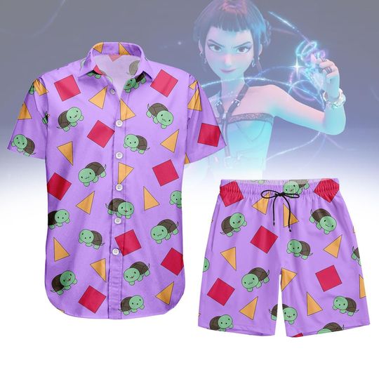 Zoey Button Shirt, Unisex Shorts, Kpop Demon Hunters Hawaiian Shirt, Zoey Huntrix Cosplay Shirt, Zoey Turtle Pattern Shirt Gift For Her