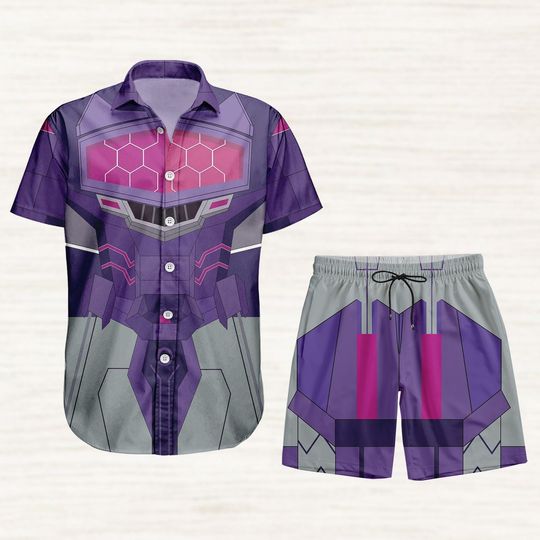 Transformers Shockwave Cosplay Button Shirt, Transformers Hawaiian Shirt, Shorts Men, Robots Vacation Shirt, Halloween 2025 Costume