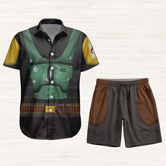 Boba Fett Cosplay Button Shirt, Star Wars Character Hawaiian Shirt, Disneyland Shorts Men, Bounty Hunter Costume Shirt For Men