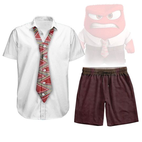 Anger Cosplay Button Shirt, Inside Out 2 Characters Hawaiian Shirt, Pixar Emotion Shorts, Disney Cartoon Outfit For Halloween Gift