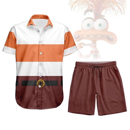 Discover Anxiety Cosplay Button Shirt, Inside Out 2 Characters Hawaiian Shirt, Pixar Emotion Shorts, Disney Cartoon Outfit For Halloween Gift