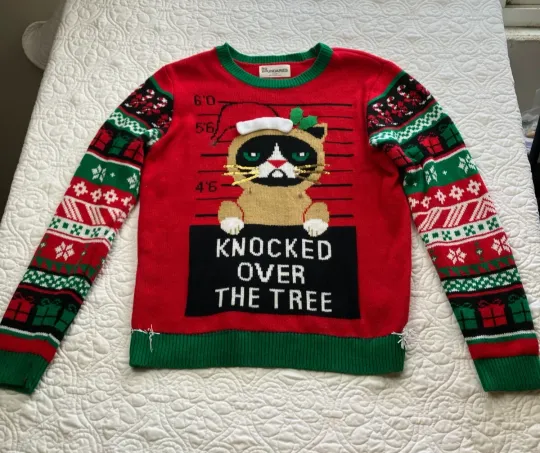 Discover No Boundaries XL (16-18) Women's Grumpy Cat Ugly Christmas Sweater