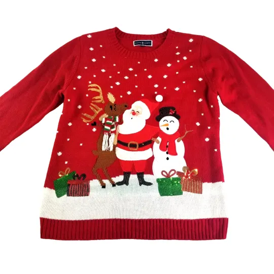 Discover NWOT Karen Scott Ugly Christmas Sweater Women's L Santa Holiday Red Reindeer