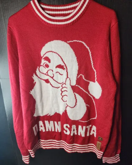 Damn Santa TIPSY ELVES Christmas Ugly Sweater Unisex Sz Med. NEEDS BATTERY