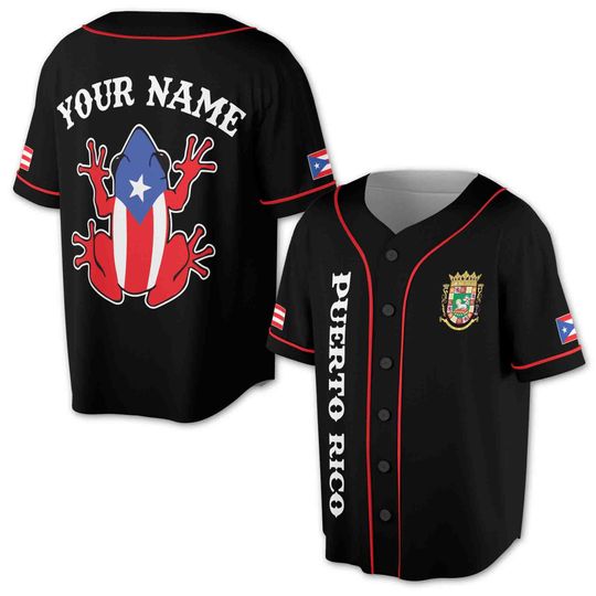 Discover Custom Puerto Rico Baseball Jersey with Frog and Patriotic