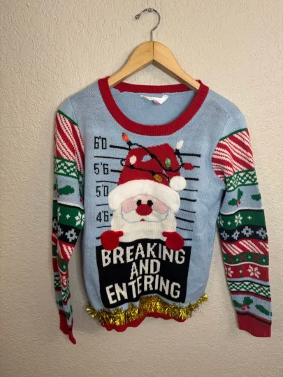 No Boundaries Women’s Ugly Sweater Breaking & Entering Christmas  Juniors Size M